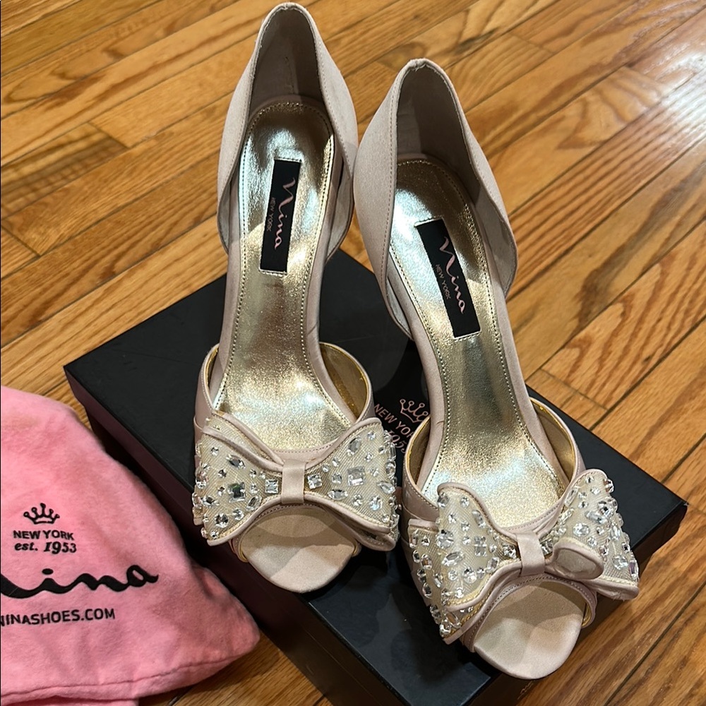Nina Cream Stiletto Heels with Crystal Embellishments